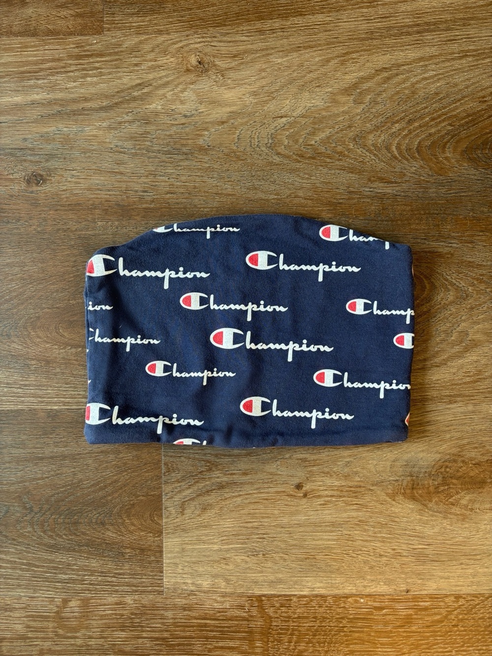 Champion Navy Logo Strapless Cropped Top - Red & White Accent